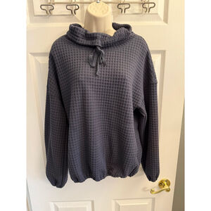 MAX STUDIO Shirt Textured Grid Knit Blue Relaxed Cowl Neck w/ Elastic waist SZ M